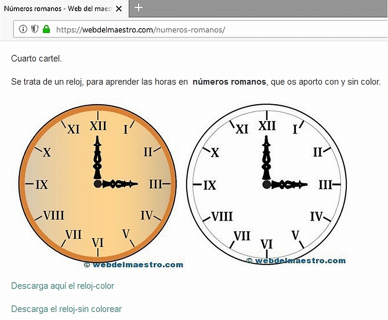 Reloj - Números romanos - Web del maestro